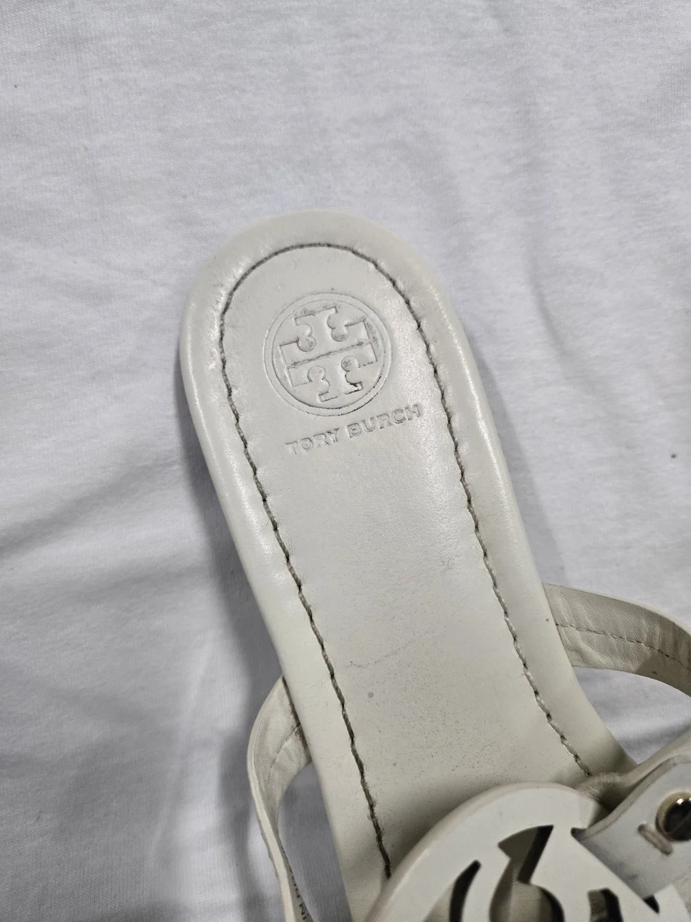 Tory Burch White Logo Cutout Thong Sandals